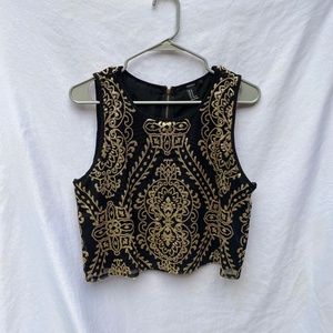 black and gold sequined detailed crop tank top size Medium